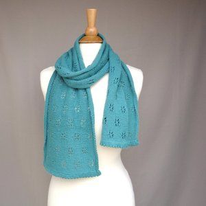 Flower Lace Scarf, Sea Green, Hand Knit, Merino Alpaca Angora, Long Wrap Scarf,